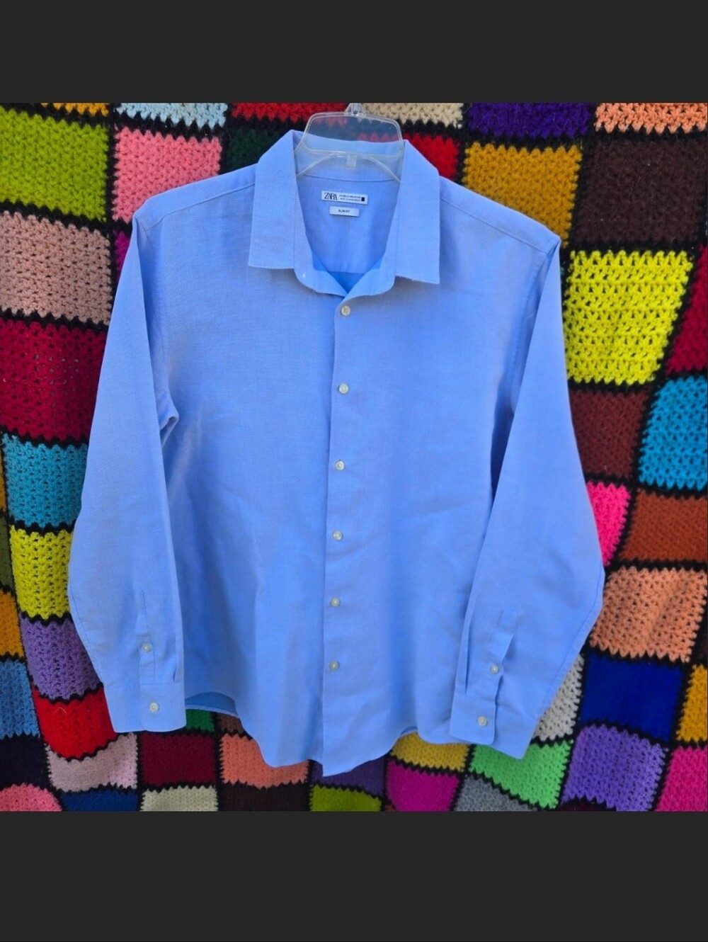Zara Men's Sky Blue Button-Down Dress Shirt XXL/46